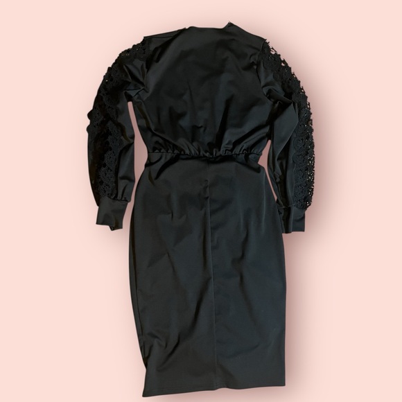 Elegant Black Lace Sleeve Dress - Picture 6 of 11
